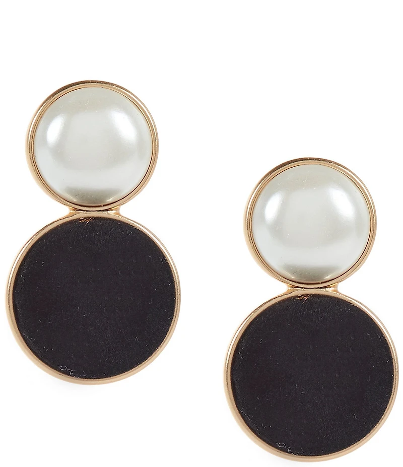 Southern Living Round Pearl Jet Velvet Cab Drop Earrings