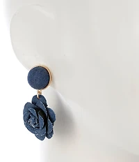 Southern Living Round Stud Denim Fabric Flower Drop Earrings