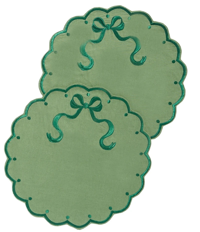 Southern Living Scalloped & Embroidered Bow Placemat, Set of 2