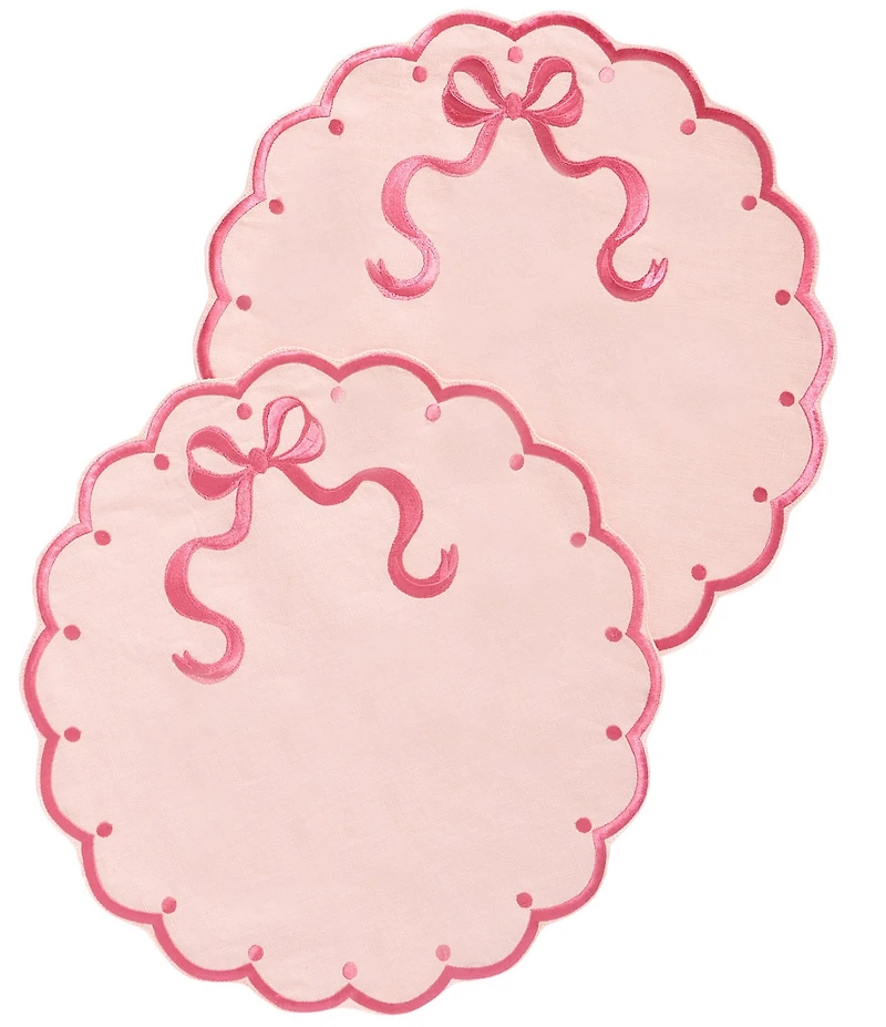 Southern Living Scalloped & Embroidered Bow Placemat, Set of 2
