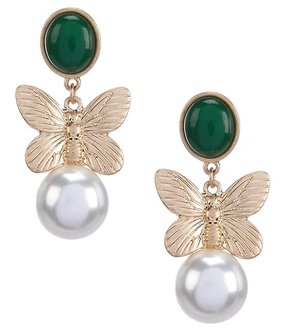 Southern Living Semi Precious and Pearl Butterfly Drop Earrings