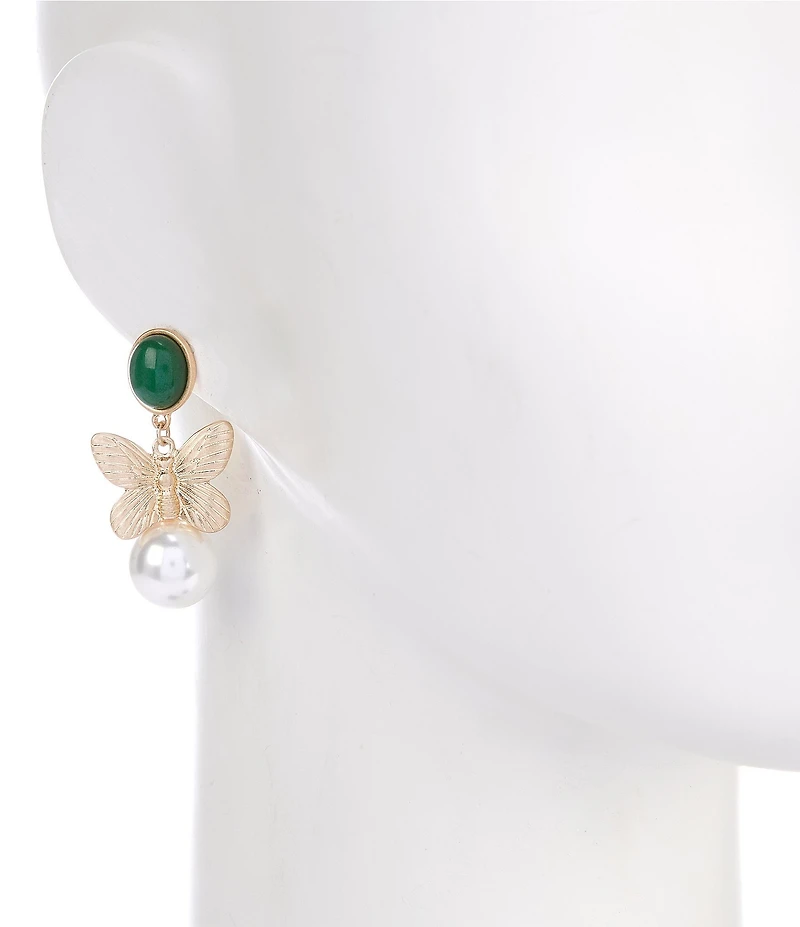 Southern Living Semi Precious and Pearl Butterfly Drop Earrings