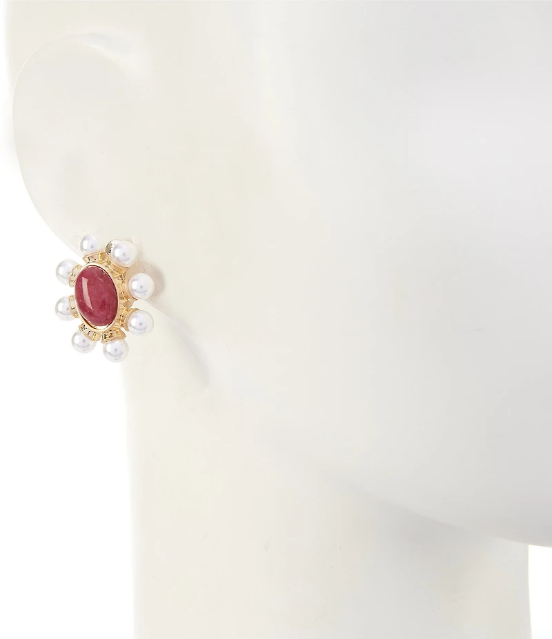 Southern Living Semi Precious and Pearl Clip Drop Earrings