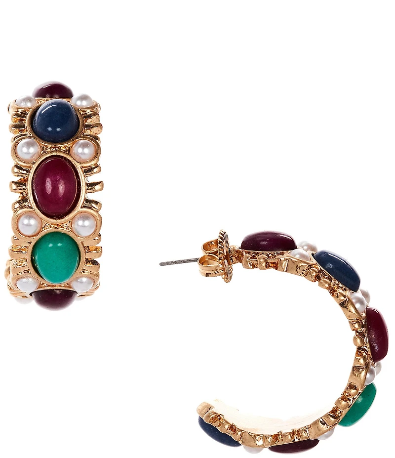 Southern Living Semi Precious Stone and Pearl Hoop Earrings