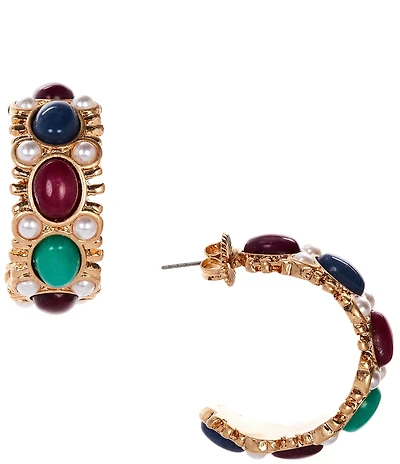 Southern Living Semi Precious Stone and Pearl Hoop Earrings