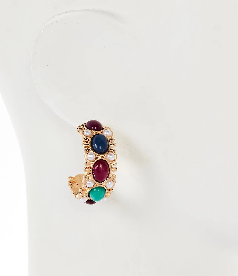 Southern Living Semi Precious Stone and Pearl Hoop Earrings