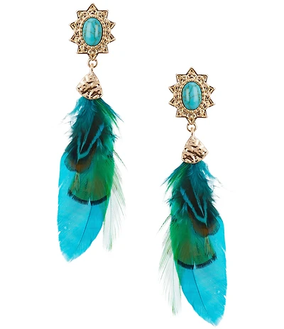 Southern Living Semi Precious Stone Post Feather Drop Earrings