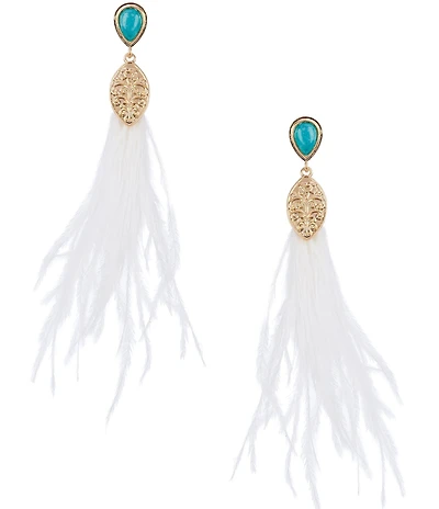 Southern Living Semi Precious Stones and Feather Statement Drop Earrings