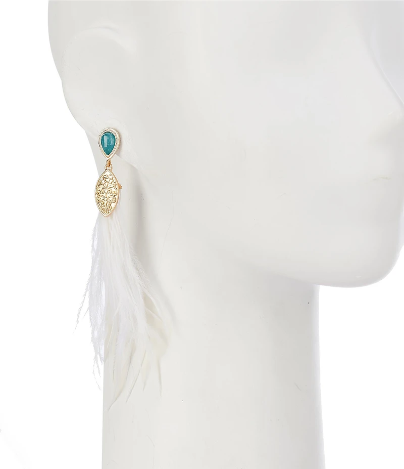 Southern Living Semi Precious Stones and Feather Statement Drop Earrings