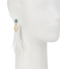 Southern Living Semi Precious Stones and Feather Statement Drop Earrings