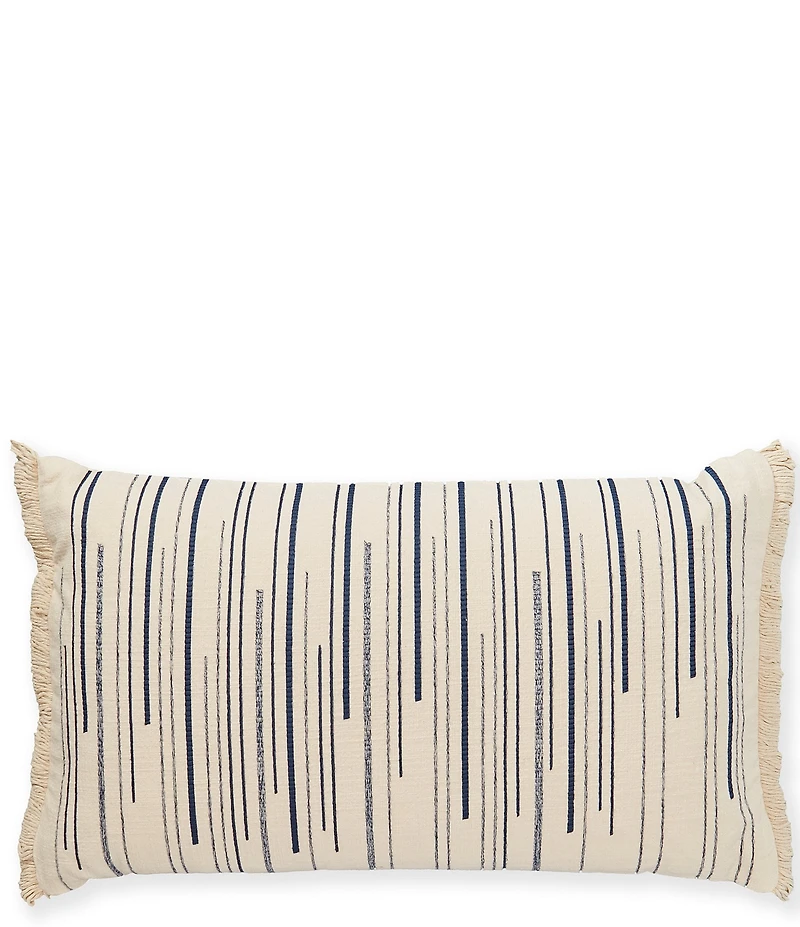 Southern Living Simplicity Collection Abstract Broken Stripe Print Woven Embroidered Fringe Lumbar Pillow