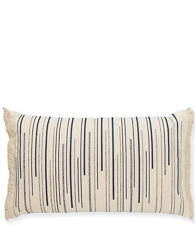 Southern Living Simplicity Collection Abstract Broken Stripe Print Woven Embroidered Fringe Lumbar Pillow