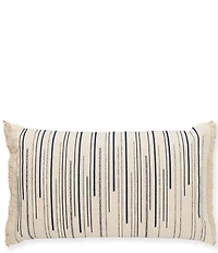 Southern Living Simplicity Collection Abstract Broken Stripe Print Woven Embroidered Fringe Lumbar Pillow