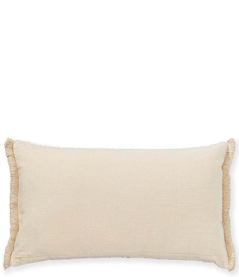 Southern Living Simplicity Collection Abstract Broken Stripe Print Woven Embroidered Fringe Lumbar Pillow