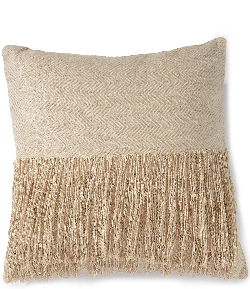 Southern Living Simplicity Collection Fringe Detail Herringbone Decorative Square Pillow