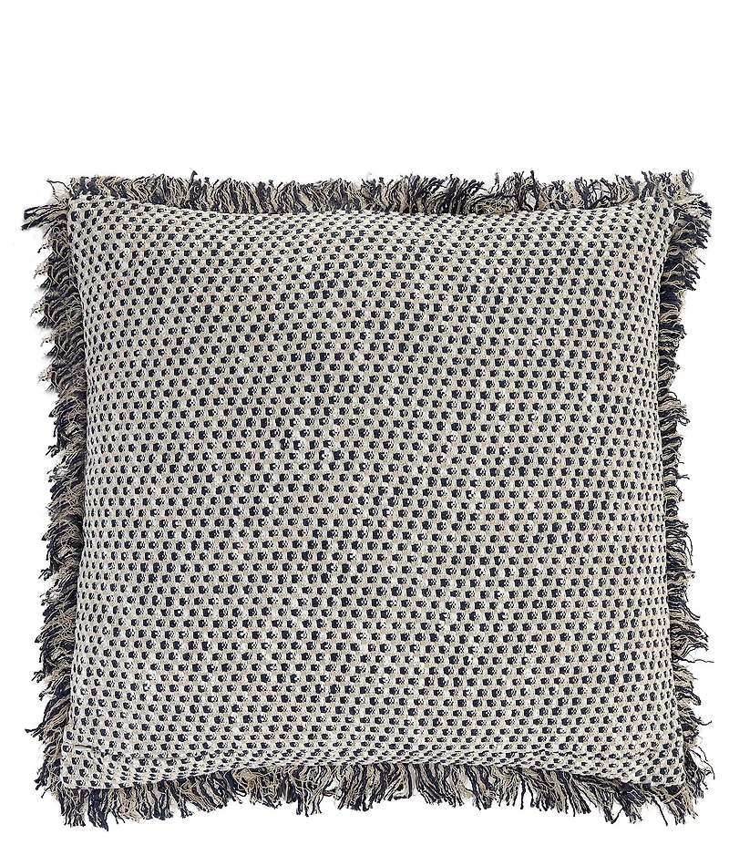 Southern Living Simplicity Collection Textured Slub Woven Embroidered Fringe Square Pillow