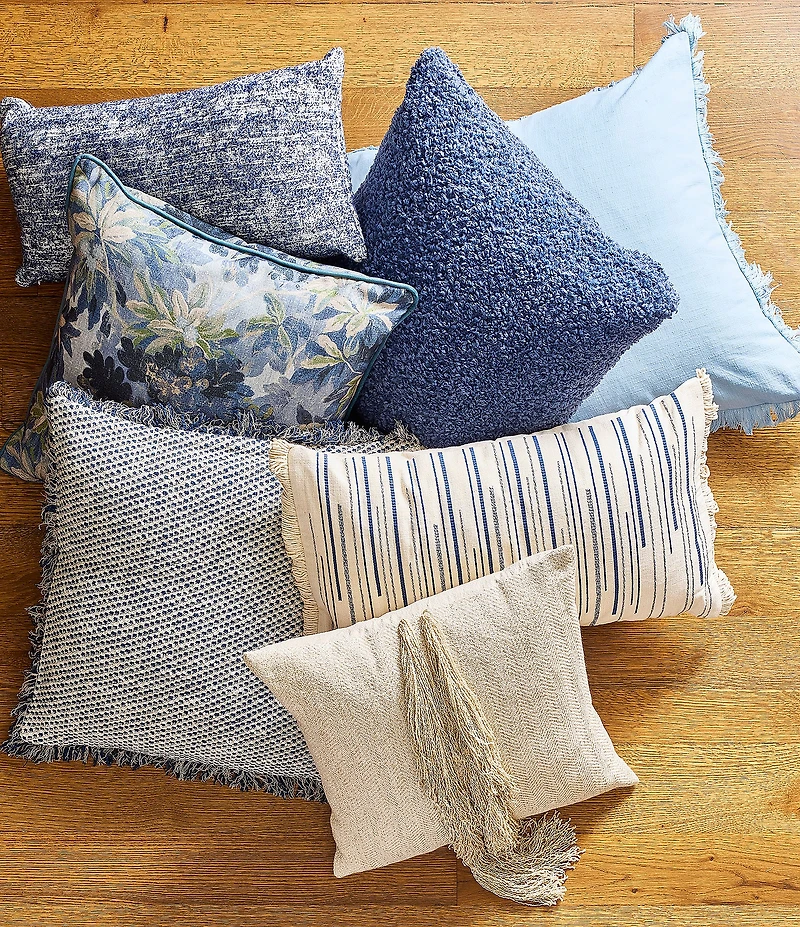 Southern Living Simplicity Collection Textured Slub Woven Embroidered Fringe Square Pillow