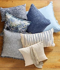 Southern Living Simplicity Collection Textured Slub Woven Embroidered Fringe Square Pillow