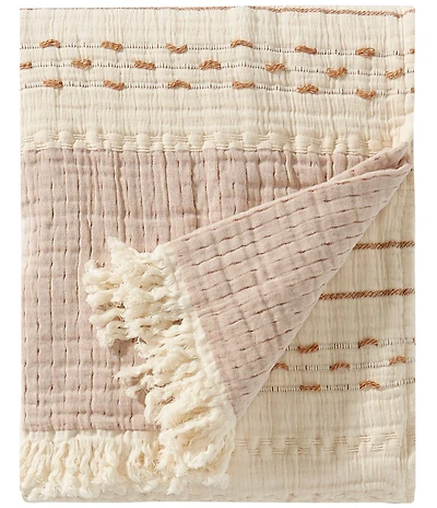 Southern Living Simplicity Wells Jacquard Gauze Fringe Trim Throw Blanket