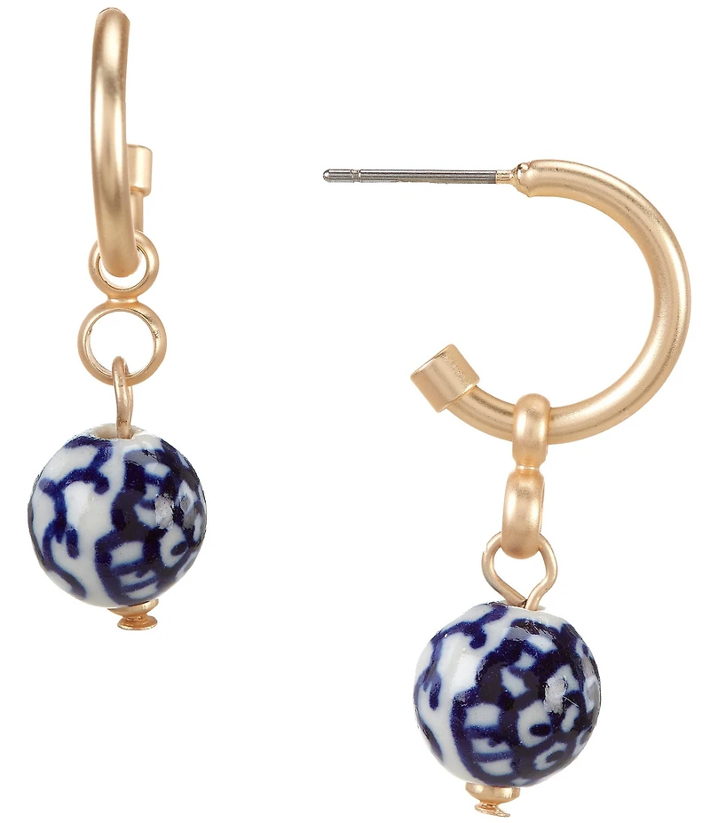 Southern Living Small Hoop Ceramic Round Bead Drop Earrings