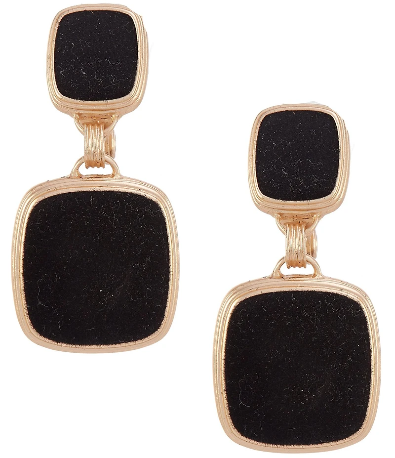 Southern Living Square Jet Velvet Double Clip Drop Earrings