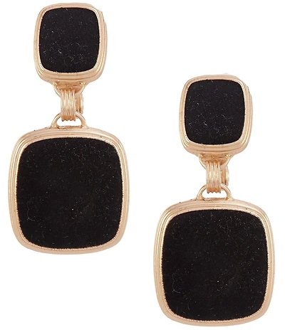 Southern Living Square Jet Velvet Double Clip Drop Earrings