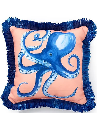 Southern Living Summer Shop Collection Octopus Fringe Trim Indoor/Outdoor Throw Pillow