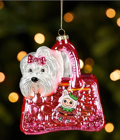 Southern Living Sweet Christmas Collection Dog In Purse Glass Ornament