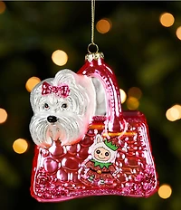 Southern Living Sweet Christmas Collection Dog In Purse Glass Ornament