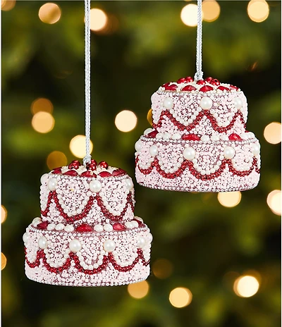 Southern Living Sweet Christmas Collection Pink Cake Beaded Ornament, Set of 2