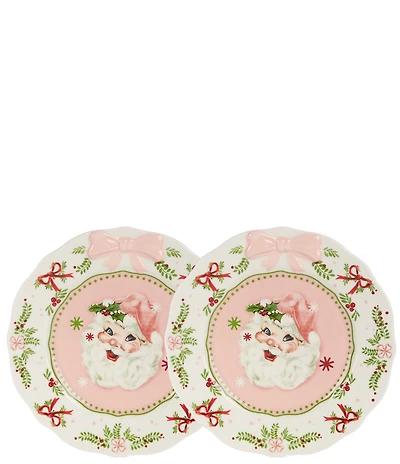 Southern Living Sweet Christmas Collection Pink Santa Accent Plates, Set of 2