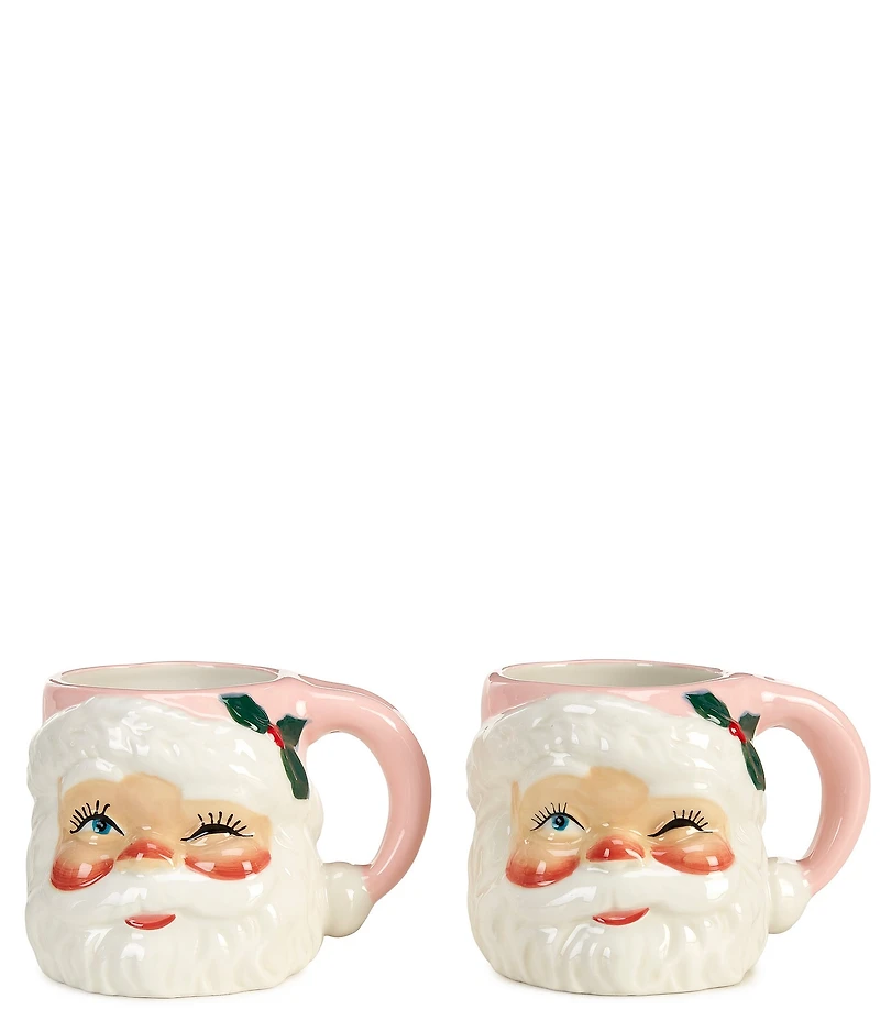 Southern Living Sweet Christmas Collection Pink Santa Mugs, Set of 2