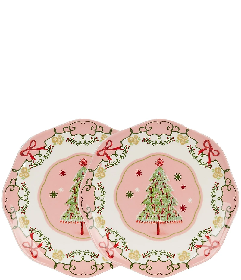 Southern Living Sweet Christmas Collection Pink Tree Accent Plates, Set of 2