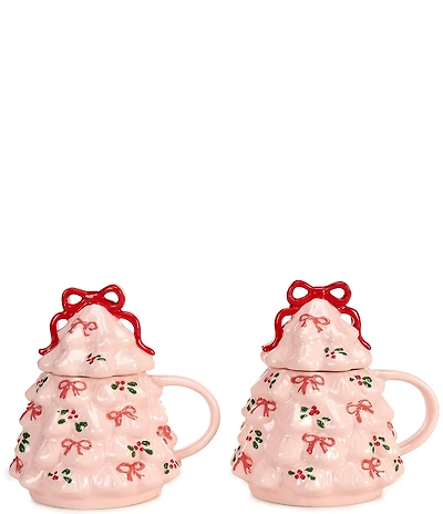 Southern Living Sweet Christmas Collection Pink Tree Mugs, Set of 2