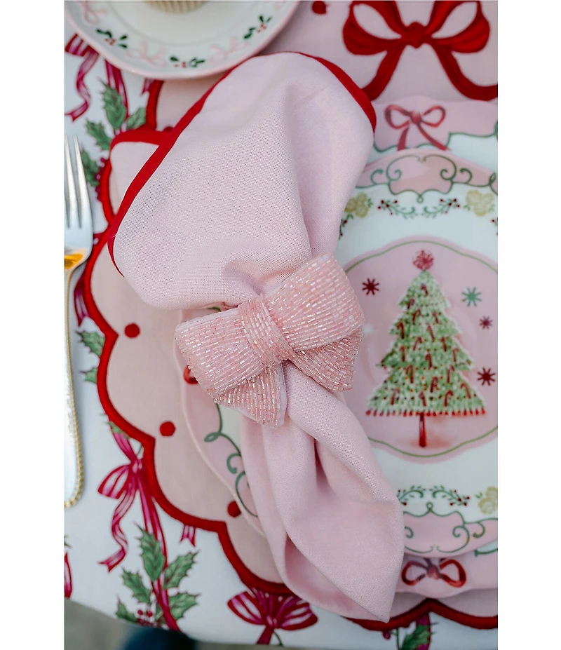 Southern Living Sweet Christmas Collection Red Bow Poinsettia Print Round Tablecloth - 70#double;