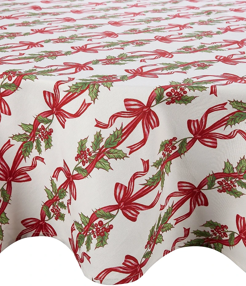 Southern Living Sweet Christmas Collection Red Bow Poinsettia Print Round Tablecloth - 70#double;