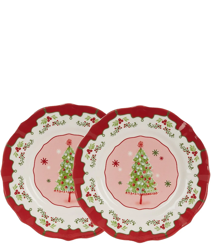 Southern Living Sweet Christmas Collection Red Tree Accent Plates, Set of 2