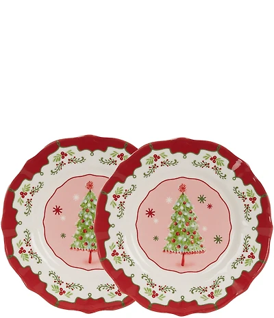 Southern Living Sweet Christmas Collection Red Tree Accent Plates, Set of 2