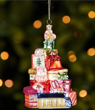 Southern Living Sweet Christmas Collection Stacked Hat Boxes Glass Ornament