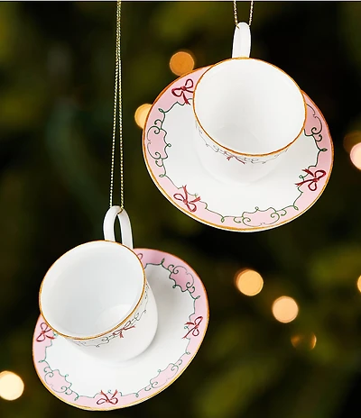 Southern Living Sweet Christmas Collection Teacup & Saucer Ornament, Set Of 2