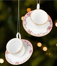 Southern Living Sweet Christmas Collection Teacup & Saucer Ornament, Set Of 2