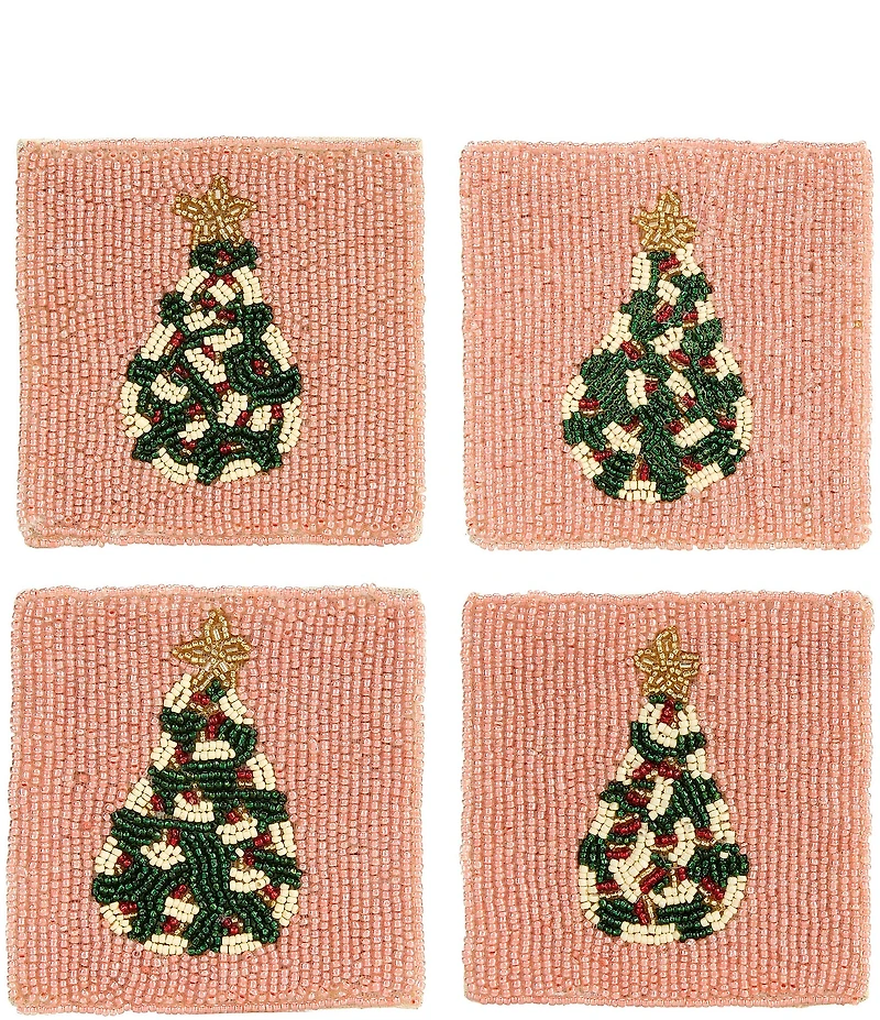 Southern Living Sweet Christmas Pink Beaded Coasters, Set of 4
