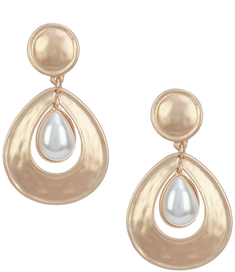 Southern Living Teardrop Pearl Large Doorknocker Orbital Clip Earrings