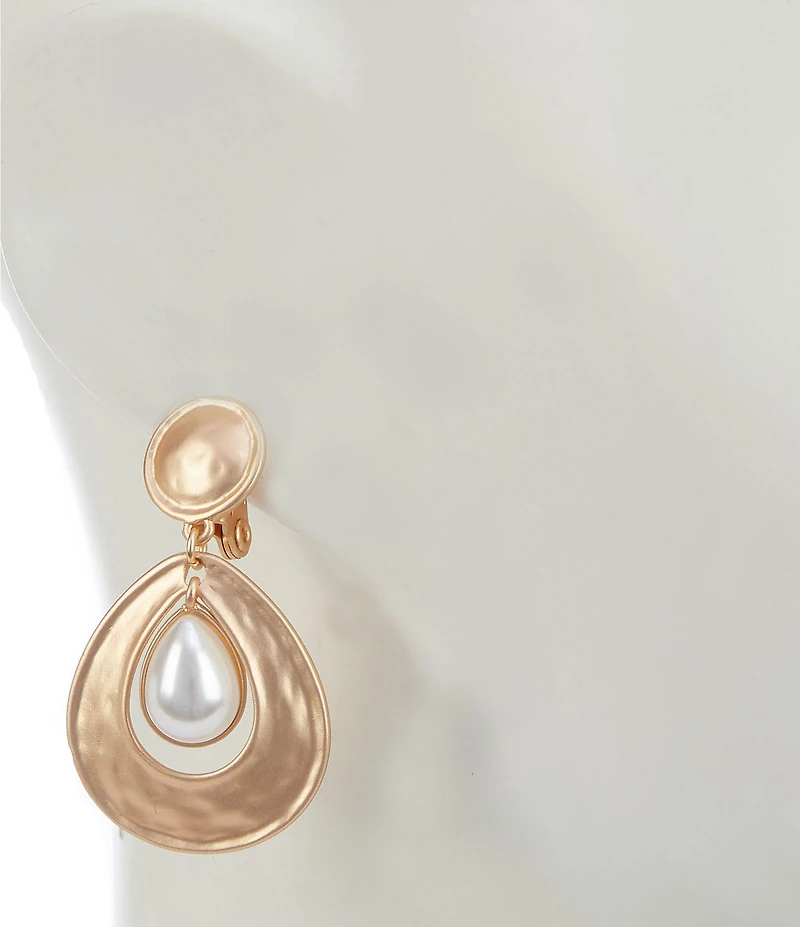 Southern Living Teardrop Pearl Large Doorknocker Orbital Clip Earrings