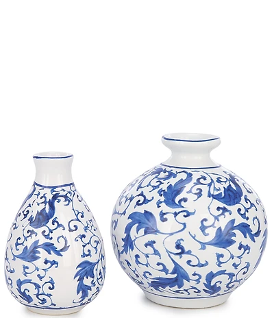 Southern Living Toile Round and Teardrop 2-Piece Stoneware Vase Set