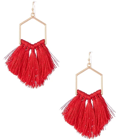 Southern Living Triangular Wire Red Thread Multi Tassel Drop Earrings
