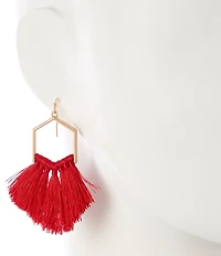 Southern Living Triangular Wire Red Thread Multi Tassel Drop Earrings