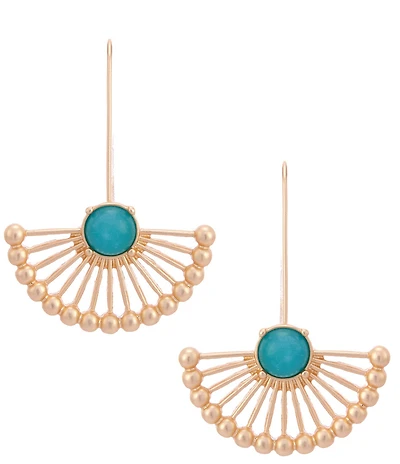 Southern Living Turquoise Open Metal Fan Resort Drop Earrings