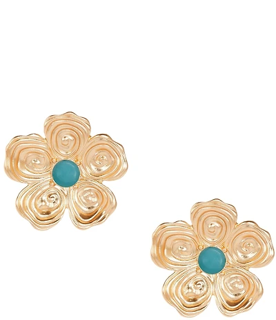 Southern Living Turquoise Cab Organic Swirl Metal Flower Stud Earrings