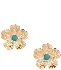 Southern Living Turquoise Cab Organic Swirl Metal Flower Stud Earrings